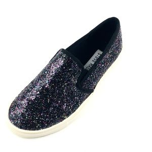 Girls Steve Madden Black Glitter Loafers Sz. 1